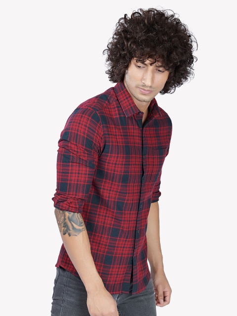 

VASTRADO Men Red & Blue Tartan Checks Checked Regular Fit Cotton Casual Shirt