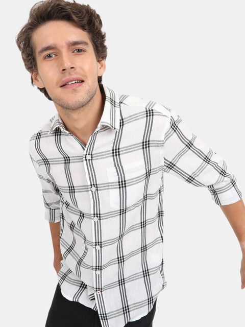 

VASTRADO Men White Windowpane Checks Checked Casual Shirt