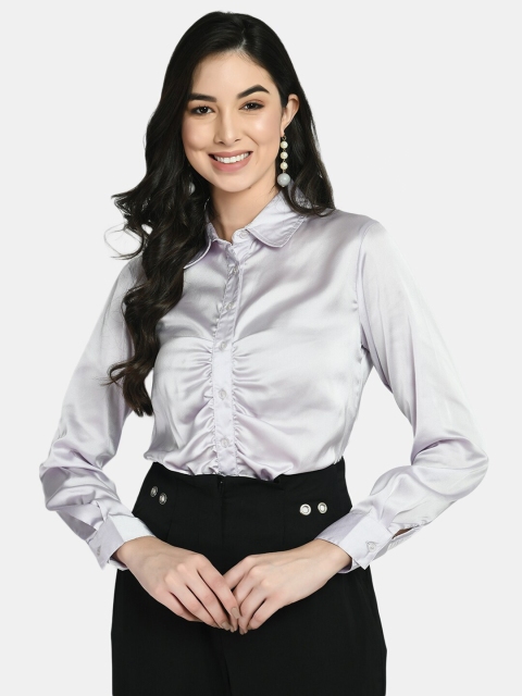 

NIXX Lavender Satin Shirt Style Top