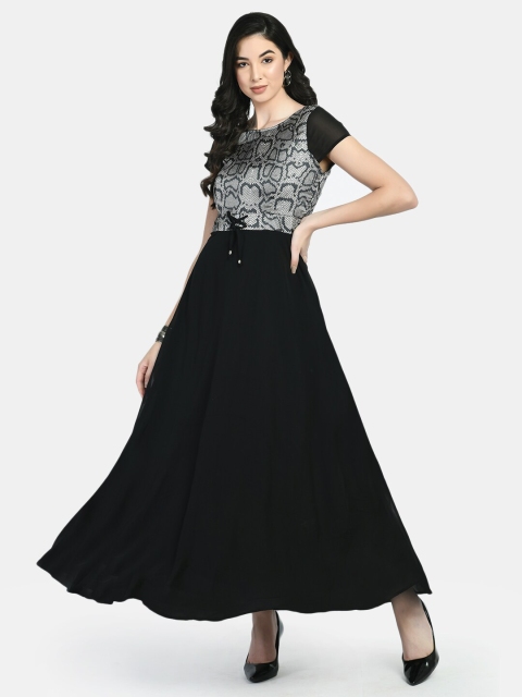 

NIXX Black & Grey Embellished Georgette Maxi Dress