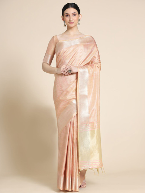 

VISHNU WEAVES Orange Woven Design Zari Mysore Silk Saree