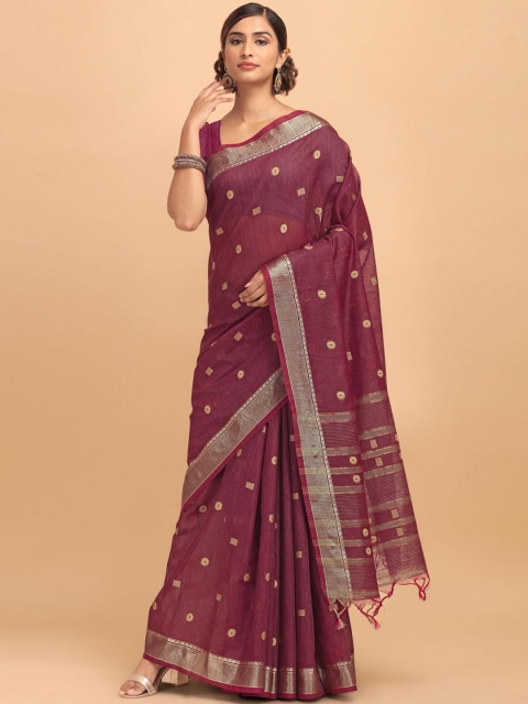 

VISHNU WEAVES Red & Silver-Toned Woven Design Zari Pure Cotton Sambalpuri Saree