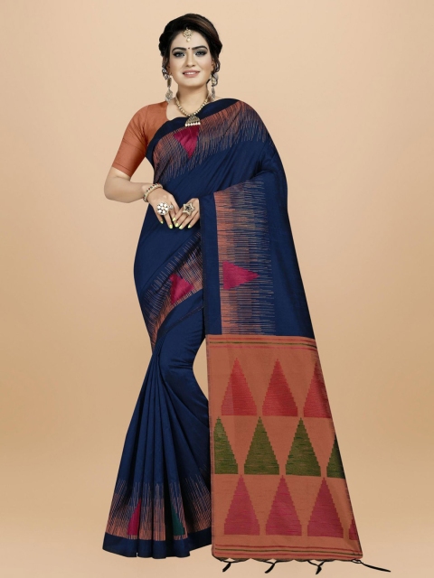 

VISHNU WEAVES Red & Blue Silk Blend Bhagalpuri Saree