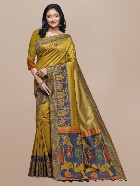 

VISHNU WEAVES Black & Gold-Toned Ethnic Motifs Zari Silk Blend Banarasi Saree