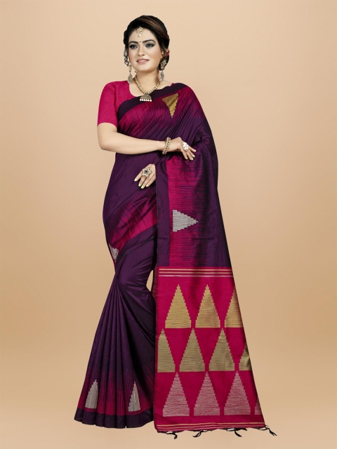 

VISHNU WEAVES Black & Pink Mukaish Silk Blend Bhagalpuri Saree