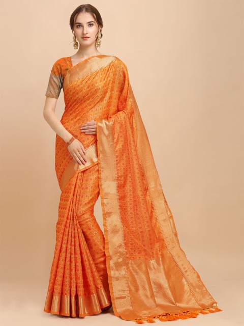 

VISHNU WEAVES Yellow & Orange Woven Design Banarasi Saree