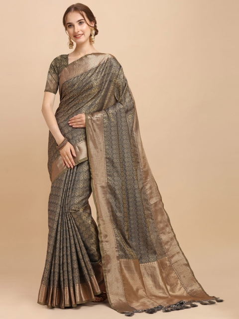 

VISHNU WEAVES Black & Gold-Toned Woven Design Zari Banarasi Saree