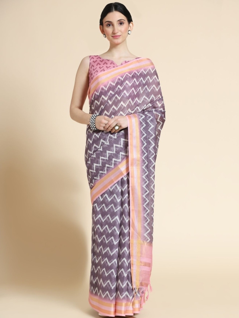 

VISHNU WEAVES Coffee Brown & Pink Batik Zari Chanderi Saree