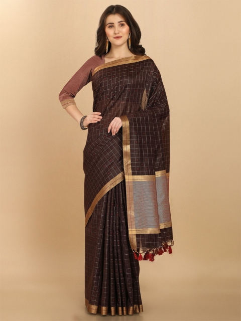 

VISHNU WEAVES Brown Ethnic Motifs Silk Blend Banarasi Saree