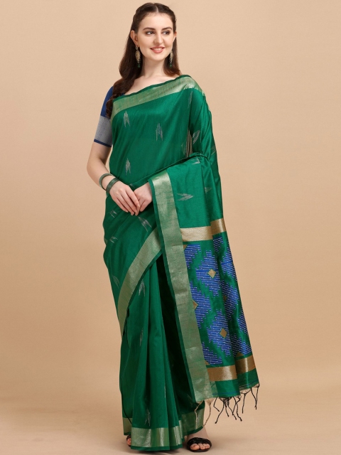 

VISHNU WEAVES Gold-Toned & Blue Zari Silk Blend Bhagalpuri Saree