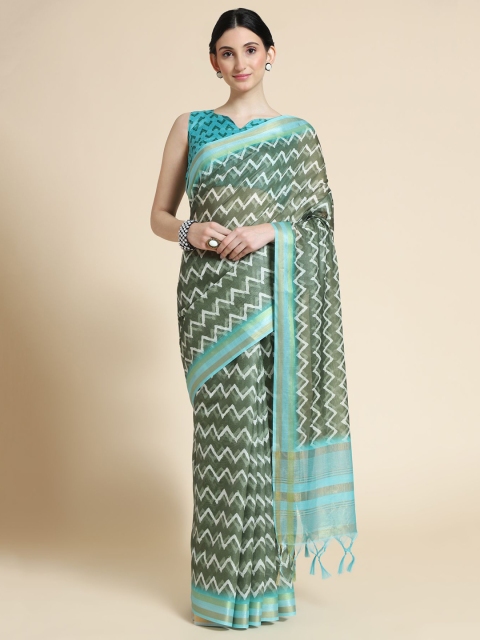 

VISHNU WEAVES Blue & White Zari Chanderi Saree