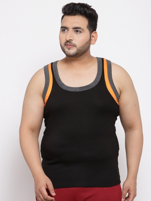 

plusS Plus Size Men Black Solid Pure Cotton Basic Vest