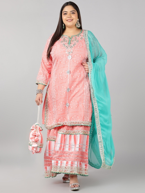 

Pikasha Women Peach-Coloured Ethnic Motifs Embroidered Kurta with Salwar & With Dupatta