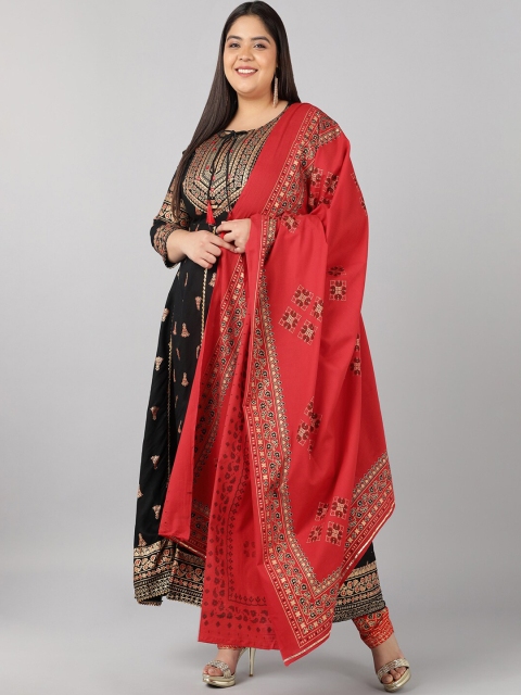 

Pikasha Womens Print Anarkali Kurta Pant And Dupatta, Black