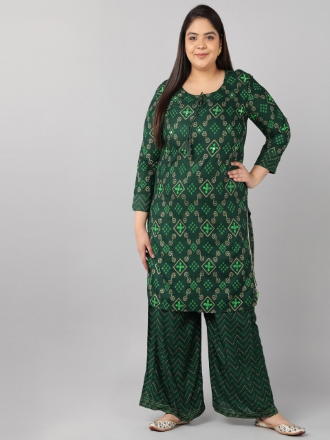 

Pikasha Women Green Ethnic Motifs Printed Kurta with Palazzos