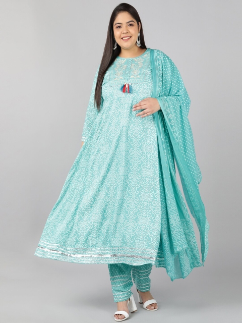 

Pikasha Women Blue Ethnic Motifs Printed Gotta Patti Kurta with Churidar & With Dupatta