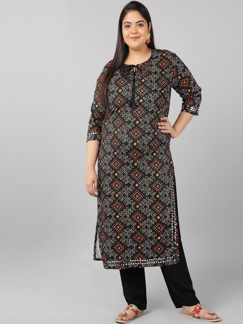 

Pikasha Women Black Ethnic Motifs Printed Kurta with Trousers