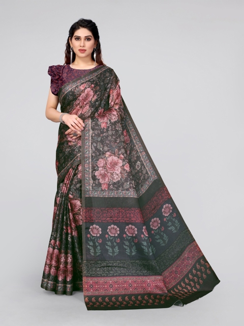 

MIRCHI FASHION Black & Pink Floral Saree