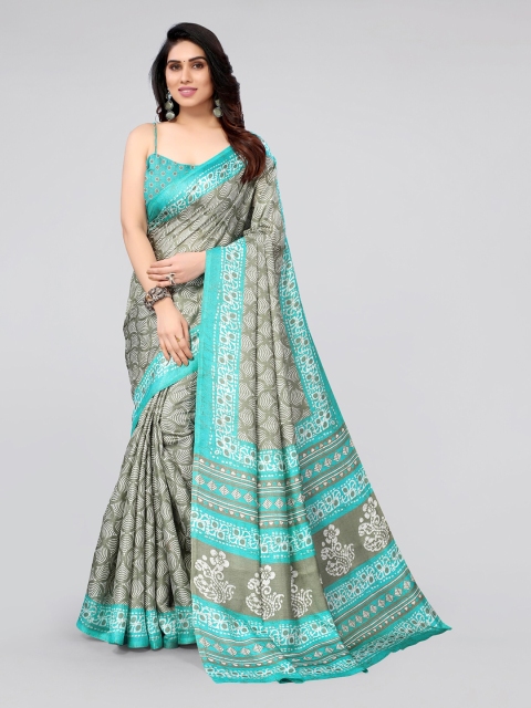 

MIRCHI FASHION Olive Green & Blue Batik Art Silk Saree