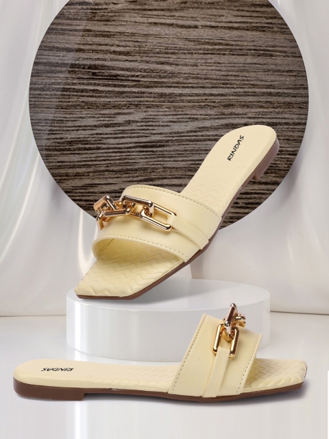 

RINDAS Women Yellow Embellished Open Toe Flats
