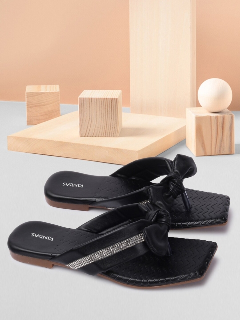 

RINDAS Women Black Flats with Bows