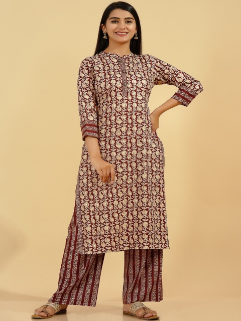 

Pikasha Women Brown Printed Kurta with Palazzos