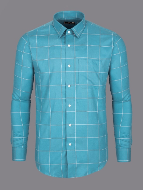 

FRENCH CROWN Men Blue Standard Checked Formal Shirt