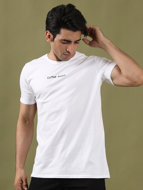 

Tistabene Men White cotton solid round neck T-shirt