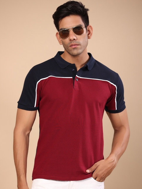 

Tistabene Men Navy Blue & Burgundy Polo Collar T-shirt