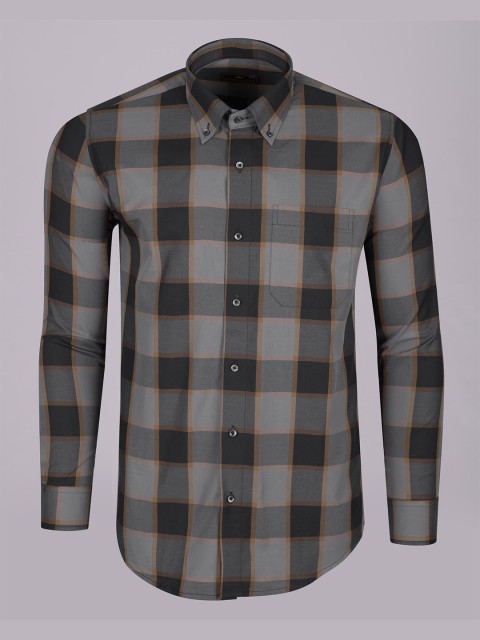 

FRENCH CROWN Men Black cotton Standard Tartan Checks Checked Formal Shirt