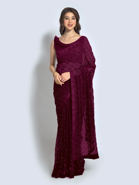 

elora Women Magenta Embellished Sequinned Pure Georgette Bhagalpuri Saree