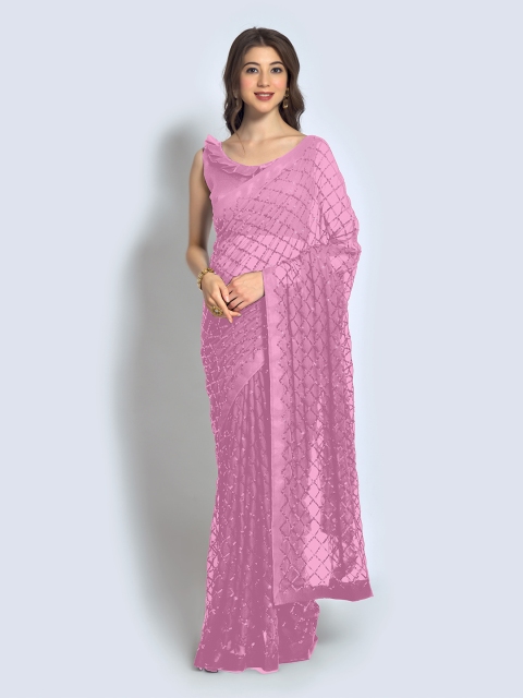 

elora Lavender Sequin Embroidery Pure Georgette Saree