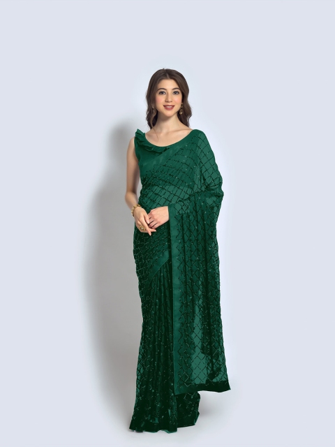 

elora Green Embellished Sequinned Pure Georgette Bhagalpuri Saree