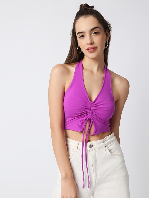 

Disrupt Purple Halter Neck Styled Back Crop Top