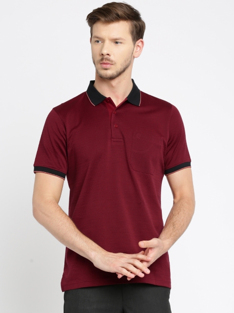 

Raymond Men Red Self Design Polo Collar T-shirt