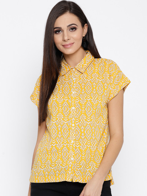 

Pepe Jeans Women Mustard Yellow & White Printed Casual Shirt