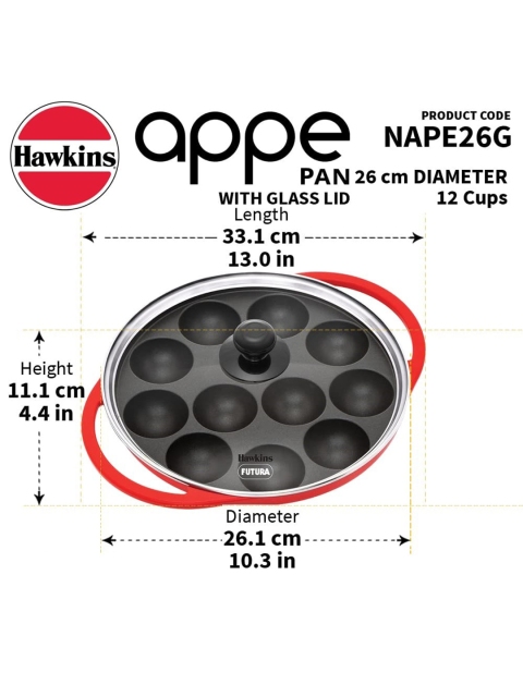 

Hawkins Red Non-Stick Appam Patra With Glass Lid