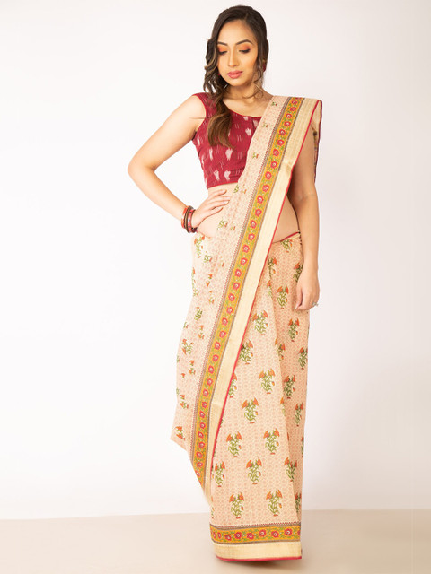 

Unnati Silks Beige & Red Woven Design Silk Cotton Mysore Silk Saree