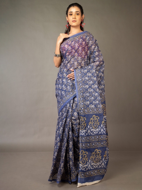 

Unnati Silks Blue & White Ethnic Motifs Pure Cotton Kota Saree