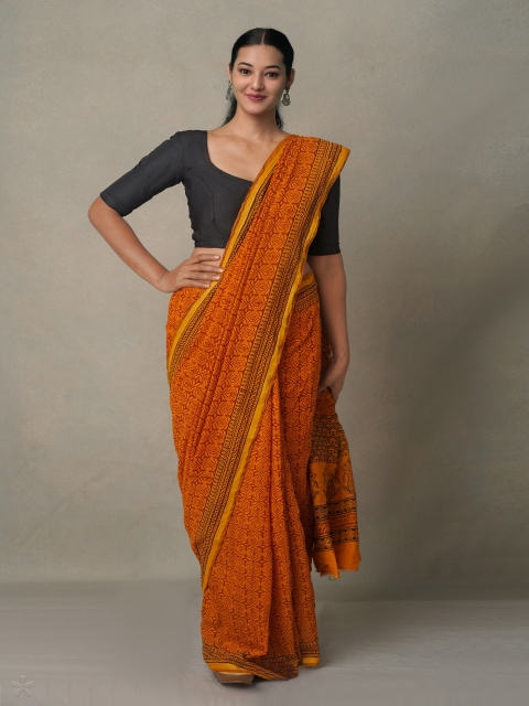 

Unnati Silks Rust & Black Bagh Chanderi Saree