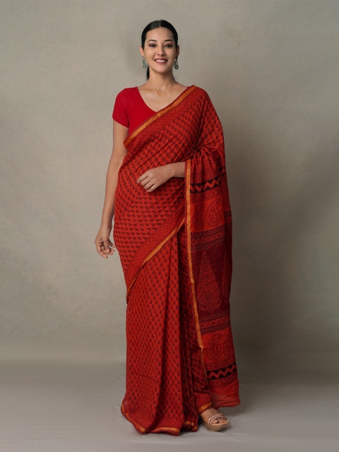 

Unnati Silks Women Red & Black Bagh Chanderi Saree