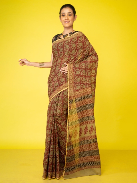 

Unnati Silks Red & Beige Ethnic Motifs Pure Cotton Venkatgiri Saree
