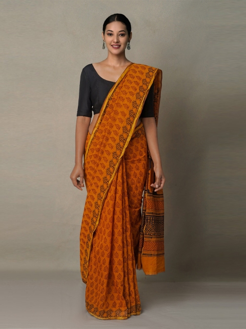 

Unnati Silks Orange & Maroon Bagh Zari Chanderi Saree