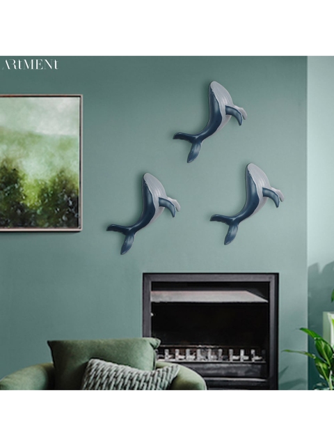 

THE ARTMENT Set Of 3 Blue Surreal Joy of the World Whale Hanging Wall Decor