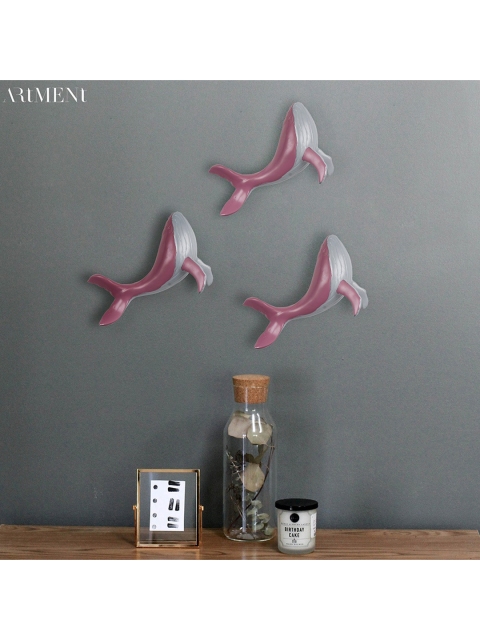 

THE ARTMENT Set of 3 Pink & Grey Solid Whale Shaped Wall Decor
