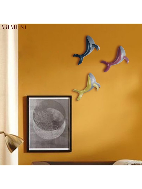

THE ARTMENT Set Of 3 Color-Blocked Joy of the World Whale Wall Decor, Grey
