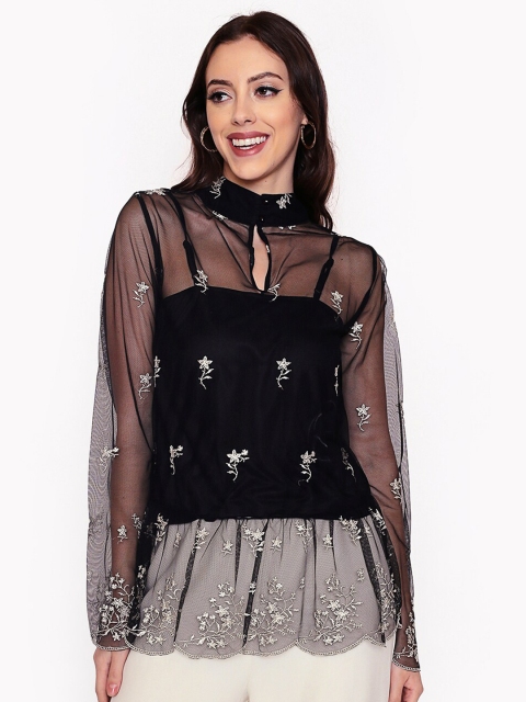 

250 DESIGNSWomen Black Embellished Net Top