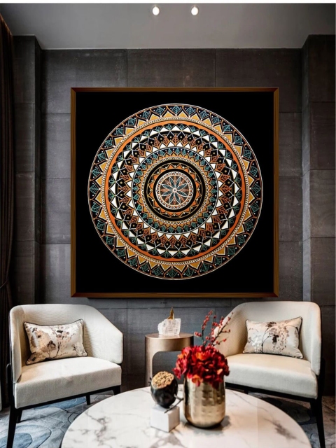 

The Art House Multicoloured Mandala Art Painting, Black