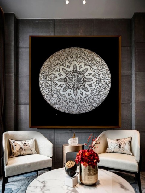 

The Art House Black & Beige Mandala Art Printed Framed Wall Painting