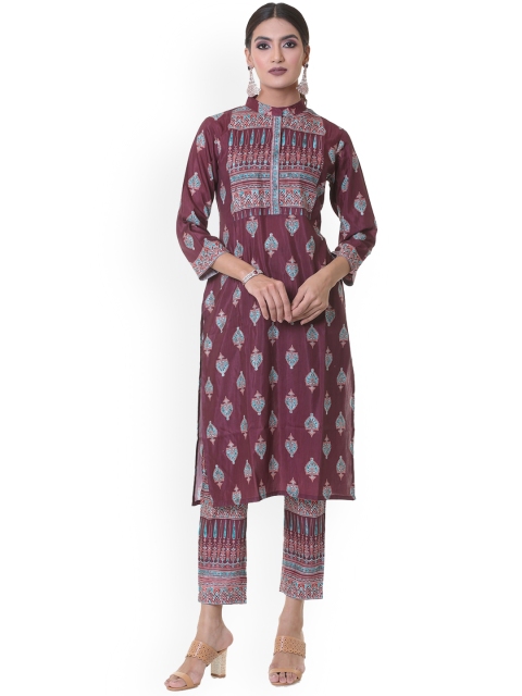 

HEEPOSH Women Maroon Ethnic Motifs Layered Kurta with Trousers
